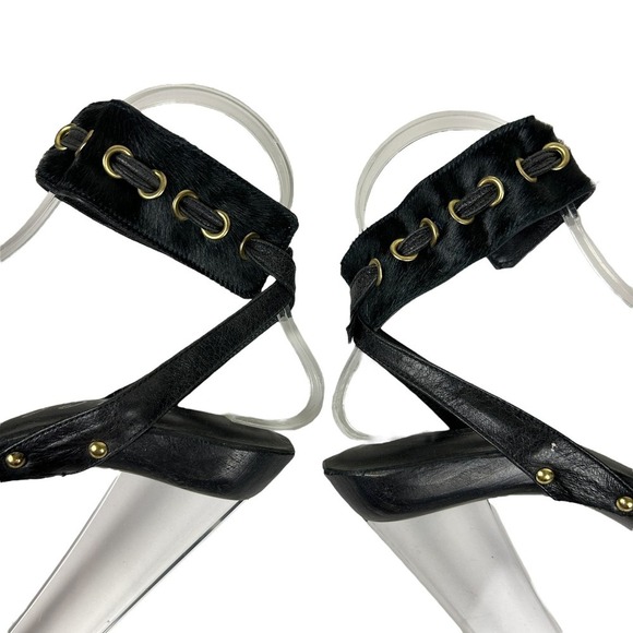 David C Couture Pony Hair Wooden Lucite Square Toe Made in USA Platform Heels 7 - Picture 6 of 9